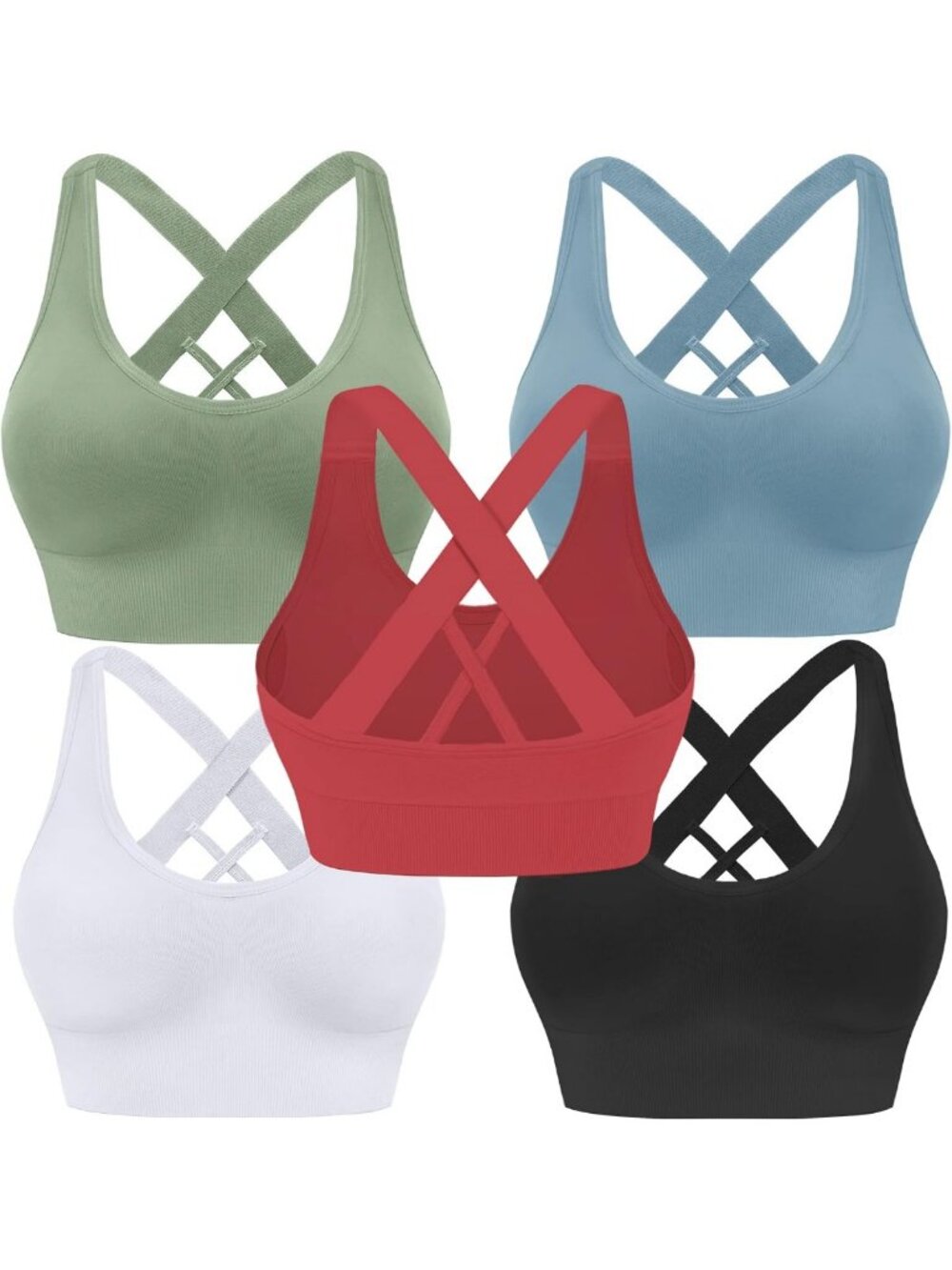 High Support Padded Sports Bras for Women, Criss Cross Seamless 3-5 Pack